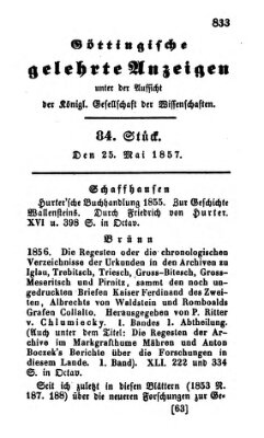 Göttingische gelehrte Anzeigen (Göttingische Zeitungen von gelehrten Sachen) Montag 25. Mai 1857