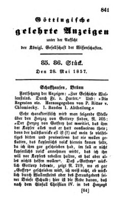 Göttingische gelehrte Anzeigen (Göttingische Zeitungen von gelehrten Sachen) Donnerstag 28. Mai 1857