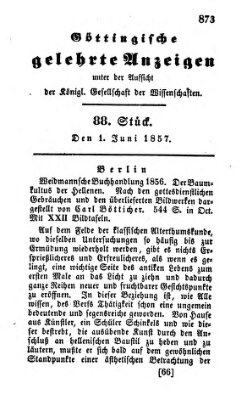 Göttingische gelehrte Anzeigen (Göttingische Zeitungen von gelehrten Sachen) Montag 1. Juni 1857