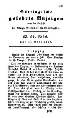 Göttingische gelehrte Anzeigen (Göttingische Zeitungen von gelehrten Sachen) Donnerstag 11. Juni 1857