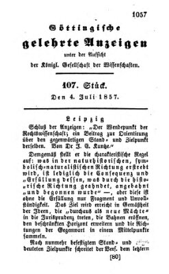 Göttingische gelehrte Anzeigen (Göttingische Zeitungen von gelehrten Sachen) Samstag 4. Juli 1857