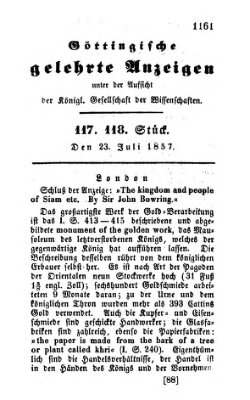 Göttingische gelehrte Anzeigen (Göttingische Zeitungen von gelehrten Sachen) Donnerstag 23. Juli 1857