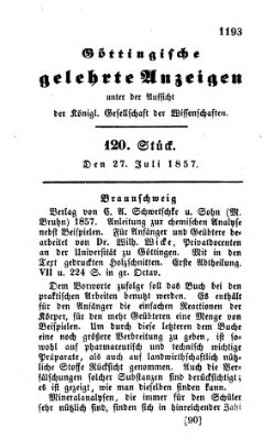 Göttingische gelehrte Anzeigen (Göttingische Zeitungen von gelehrten Sachen) Montag 27. Juli 1857