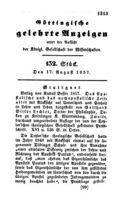 Göttingische gelehrte Anzeigen (Göttingische Zeitungen von gelehrten Sachen) Montag 17. August 1857