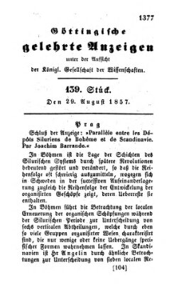 Göttingische gelehrte Anzeigen (Göttingische Zeitungen von gelehrten Sachen) Samstag 29. August 1857