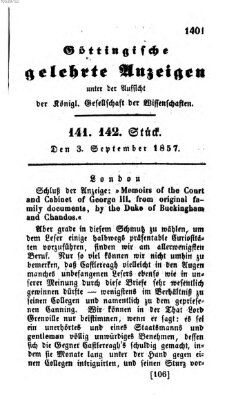 Göttingische gelehrte Anzeigen (Göttingische Zeitungen von gelehrten Sachen) Donnerstag 3. September 1857