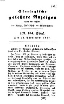 Göttingische gelehrte Anzeigen (Göttingische Zeitungen von gelehrten Sachen) Donnerstag 24. September 1857