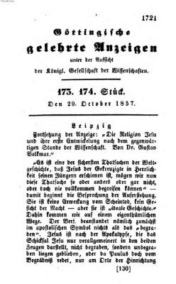 Göttingische gelehrte Anzeigen (Göttingische Zeitungen von gelehrten Sachen) Donnerstag 29. Oktober 1857