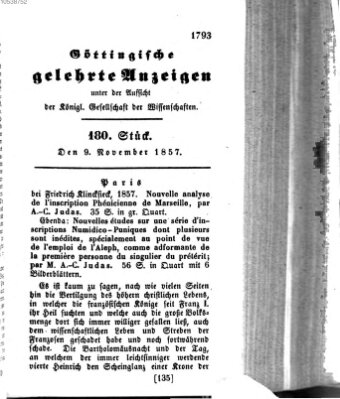 Göttingische gelehrte Anzeigen (Göttingische Zeitungen von gelehrten Sachen) Montag 9. November 1857