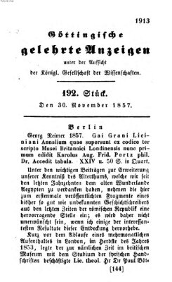 Göttingische gelehrte Anzeigen (Göttingische Zeitungen von gelehrten Sachen) Montag 30. November 1857