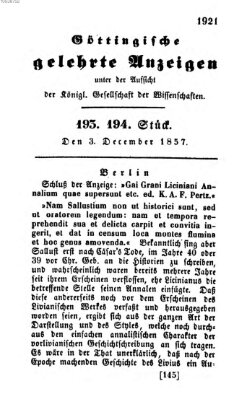 Göttingische gelehrte Anzeigen (Göttingische Zeitungen von gelehrten Sachen) Donnerstag 3. Dezember 1857