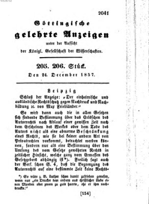 Göttingische gelehrte Anzeigen (Göttingische Zeitungen von gelehrten Sachen) Donnerstag 24. Dezember 1857