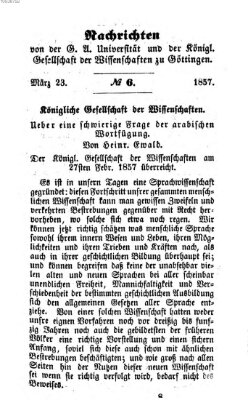 Göttingische gelehrte Anzeigen (Göttingische Zeitungen von gelehrten Sachen) Montag 23. März 1857