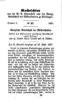 Göttingische gelehrte Anzeigen (Göttingische Zeitungen von gelehrten Sachen) Montag 5. Oktober 1857