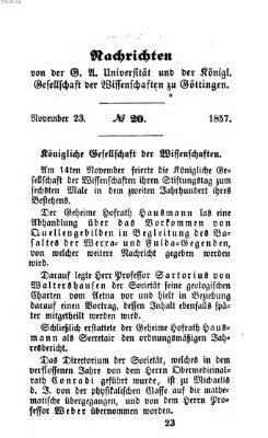 Göttingische gelehrte Anzeigen (Göttingische Zeitungen von gelehrten Sachen) Montag 23. November 1857