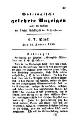 Göttingische gelehrte Anzeigen (Göttingische Zeitungen von gelehrten Sachen) Donnerstag 14. Januar 1858