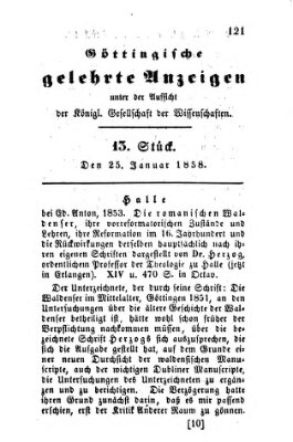 Göttingische gelehrte Anzeigen (Göttingische Zeitungen von gelehrten Sachen) Montag 25. Januar 1858