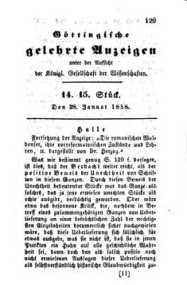 Göttingische gelehrte Anzeigen (Göttingische Zeitungen von gelehrten Sachen) Donnerstag 28. Januar 1858