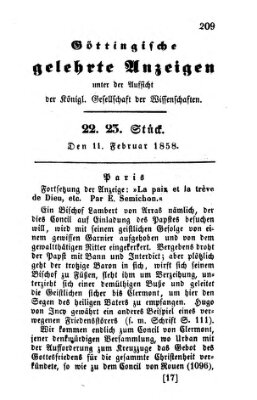 Göttingische gelehrte Anzeigen (Göttingische Zeitungen von gelehrten Sachen) Donnerstag 11. Februar 1858