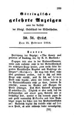 Göttingische gelehrte Anzeigen (Göttingische Zeitungen von gelehrten Sachen) Donnerstag 25. Februar 1858