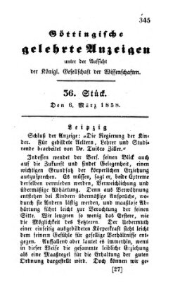 Göttingische gelehrte Anzeigen (Göttingische Zeitungen von gelehrten Sachen) Samstag 6. März 1858