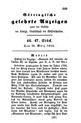 Göttingische gelehrte Anzeigen (Göttingische Zeitungen von gelehrten Sachen) Donnerstag 25. März 1858