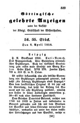 Göttingische gelehrte Anzeigen (Göttingische Zeitungen von gelehrten Sachen) Donnerstag 8. April 1858