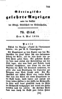 Göttingische gelehrte Anzeigen (Göttingische Zeitungen von gelehrten Sachen) Samstag 8. Mai 1858