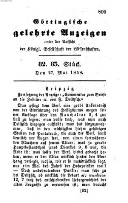 Göttingische gelehrte Anzeigen (Göttingische Zeitungen von gelehrten Sachen) Donnerstag 27. Mai 1858