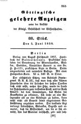 Göttingische gelehrte Anzeigen (Göttingische Zeitungen von gelehrten Sachen) Samstag 5. Juni 1858