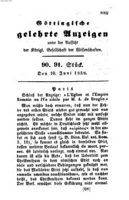 Göttingische gelehrte Anzeigen (Göttingische Zeitungen von gelehrten Sachen) Donnerstag 10. Juni 1858