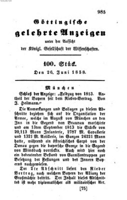 Göttingische gelehrte Anzeigen (Göttingische Zeitungen von gelehrten Sachen) Samstag 26. Juni 1858