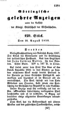 Göttingische gelehrte Anzeigen (Göttingische Zeitungen von gelehrten Sachen) Montag 16. August 1858