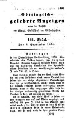 Göttingische gelehrte Anzeigen (Göttingische Zeitungen von gelehrten Sachen) Montag 6. September 1858