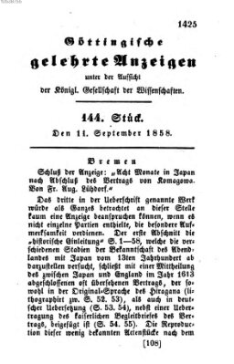 Göttingische gelehrte Anzeigen (Göttingische Zeitungen von gelehrten Sachen) Samstag 11. September 1858