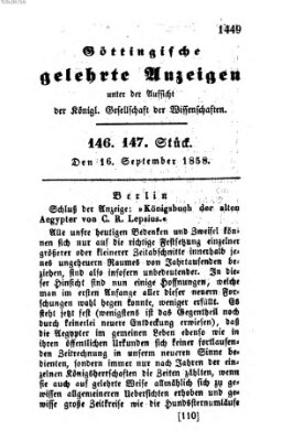 Göttingische gelehrte Anzeigen (Göttingische Zeitungen von gelehrten Sachen) Donnerstag 16. September 1858