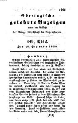 Göttingische gelehrte Anzeigen (Göttingische Zeitungen von gelehrten Sachen) Samstag 18. September 1858