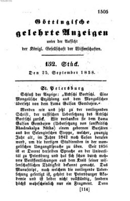 Göttingische gelehrte Anzeigen (Göttingische Zeitungen von gelehrten Sachen) Samstag 25. September 1858