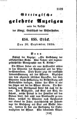 Göttingische gelehrte Anzeigen (Göttingische Zeitungen von gelehrten Sachen) Donnerstag 30. September 1858