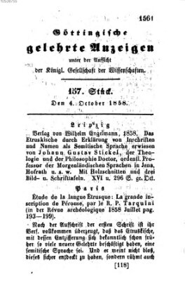 Göttingische gelehrte Anzeigen (Göttingische Zeitungen von gelehrten Sachen) Montag 4. Oktober 1858