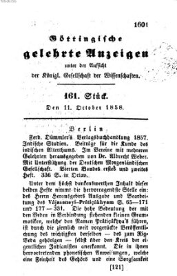 Göttingische gelehrte Anzeigen (Göttingische Zeitungen von gelehrten Sachen) Montag 11. Oktober 1858