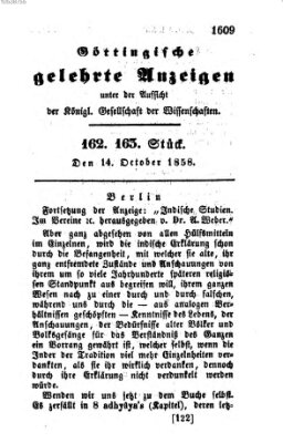 Göttingische gelehrte Anzeigen (Göttingische Zeitungen von gelehrten Sachen) Donnerstag 14. Oktober 1858