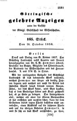 Göttingische gelehrte Anzeigen (Göttingische Zeitungen von gelehrten Sachen) Montag 18. Oktober 1858