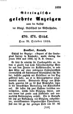 Göttingische gelehrte Anzeigen (Göttingische Zeitungen von gelehrten Sachen) Donnerstag 28. Oktober 1858