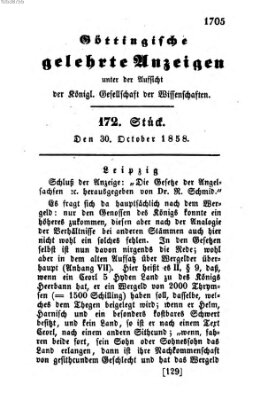 Göttingische gelehrte Anzeigen (Göttingische Zeitungen von gelehrten Sachen) Samstag 30. Oktober 1858