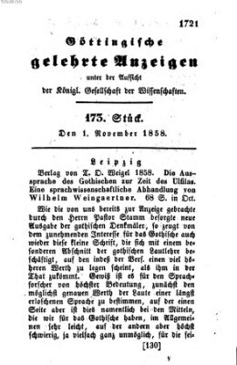 Göttingische gelehrte Anzeigen (Göttingische Zeitungen von gelehrten Sachen) Montag 1. November 1858