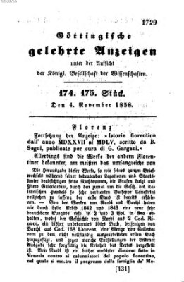 Göttingische gelehrte Anzeigen (Göttingische Zeitungen von gelehrten Sachen) Donnerstag 4. November 1858