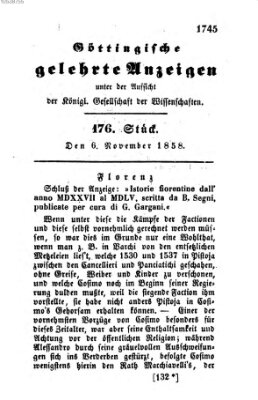 Göttingische gelehrte Anzeigen (Göttingische Zeitungen von gelehrten Sachen) Samstag 6. November 1858