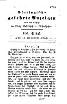 Göttingische gelehrte Anzeigen (Göttingische Zeitungen von gelehrten Sachen) Samstag 13. November 1858