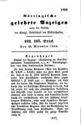 Göttingische gelehrte Anzeigen (Göttingische Zeitungen von gelehrten Sachen) Donnerstag 18. November 1858